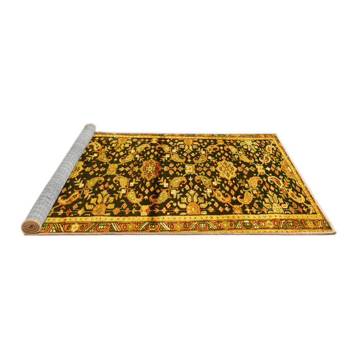 Sideview of Machine Washable Animal Yellow Traditional Rug, wshtr2969yw