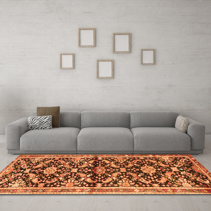 Machine Washable Animal Orange Traditional Area Rugs in a Living Room, wshtr2969org