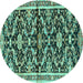 Round Machine Washable Animal Turquoise Traditional Area Rugs, wshtr2969turq