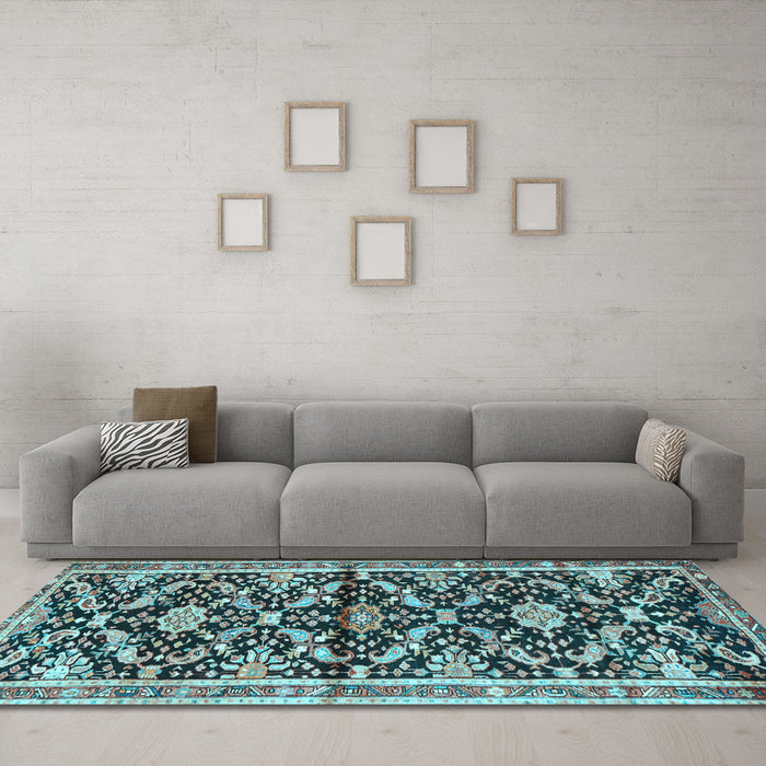 Machine Washable Animal Light Blue Traditional Rug in a Living Room, wshtr2969lblu