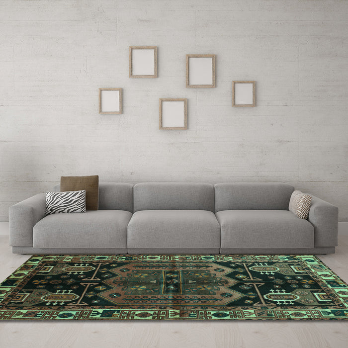 Machine Washable Persian Turquoise Traditional Area Rugs in a Living Room,, wshtr296turq