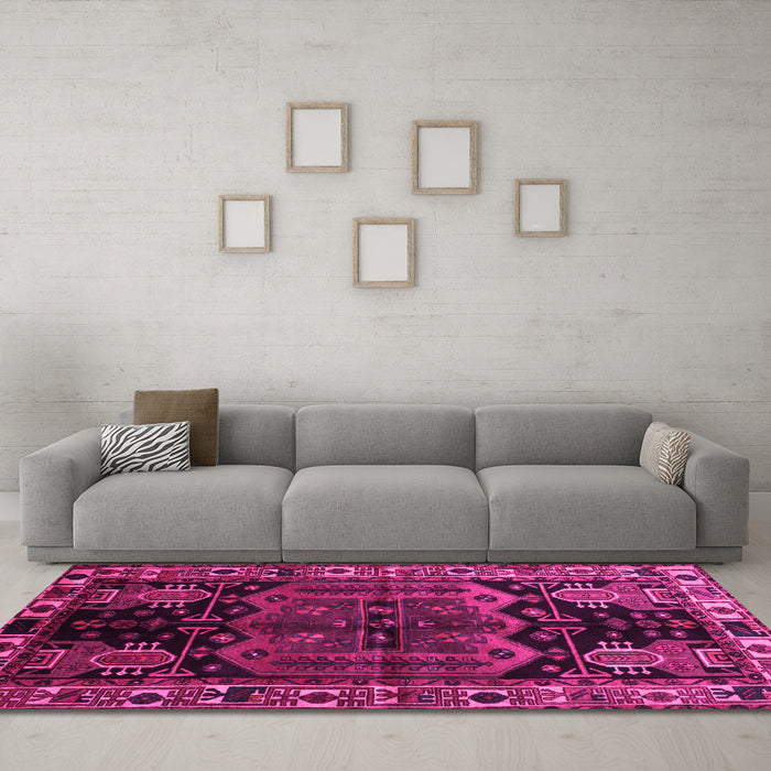 Machine Washable Persian Pink Traditional Rug in a Living Room, wshtr296pnk