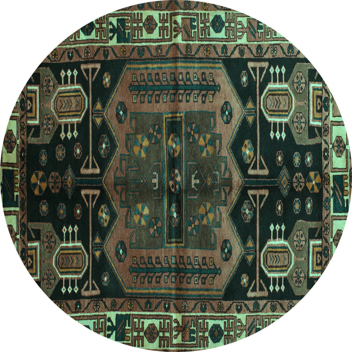 Round Machine Washable Persian Turquoise Traditional Area Rugs, wshtr296turq
