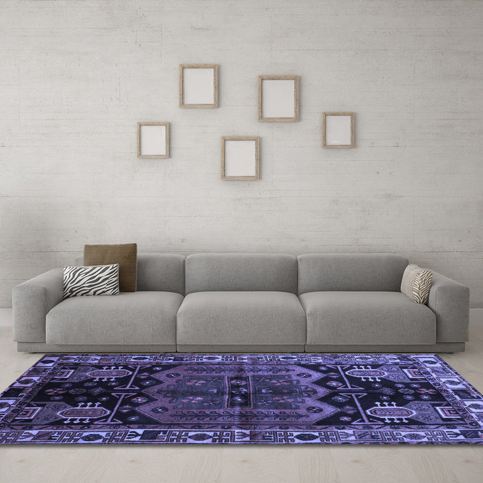 Machine Washable Persian Blue Traditional Rug in a Living Room, wshtr296blu