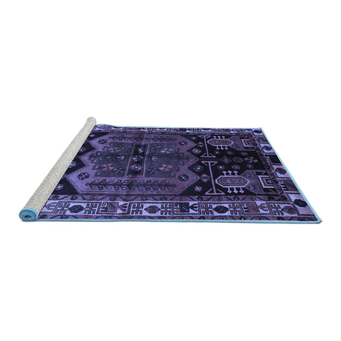 Sideview of Machine Washable Persian Blue Traditional Rug, wshtr296blu