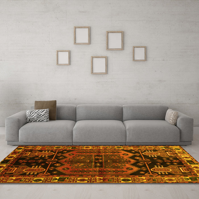 Machine Washable Persian Yellow Traditional Rug in a Living Room, wshtr296yw