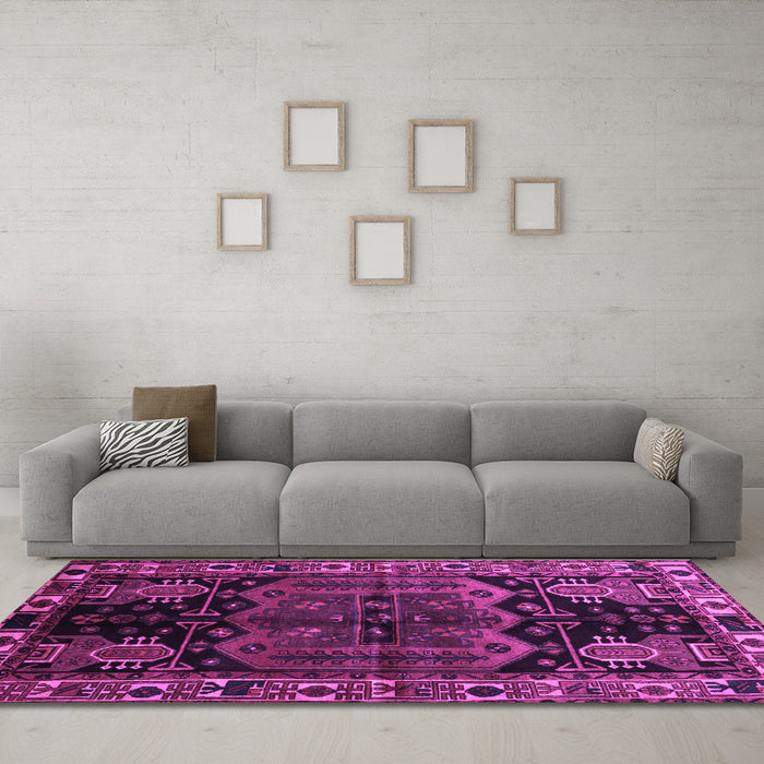 Machine Washable Persian Purple Traditional Area Rugs in a Living Room, wshtr296pur