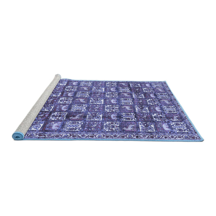 Sideview of Machine Washable Persian Blue Traditional Rug, wshtr2970blu