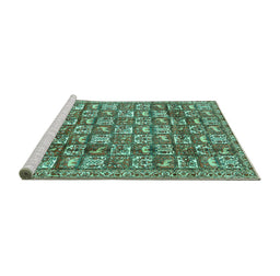 Sideview of Machine Washable Persian Turquoise Traditional Area Rugs, wshtr2970turq