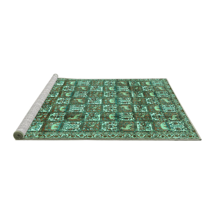 Sideview of Machine Washable Persian Turquoise Traditional Area Rugs, wshtr2970turq