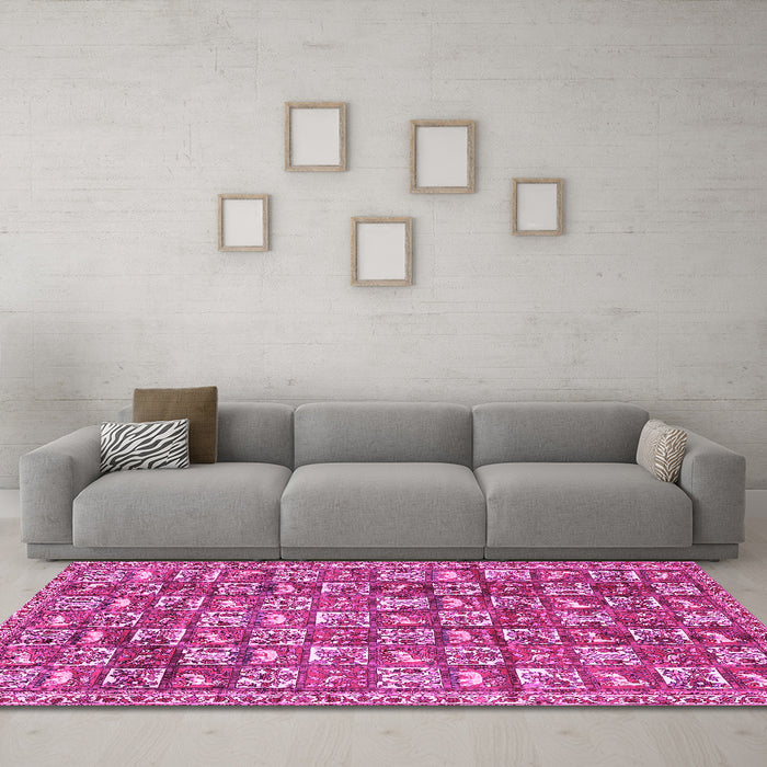 Machine Washable Persian Pink Traditional Rug in a Living Room, wshtr2970pnk