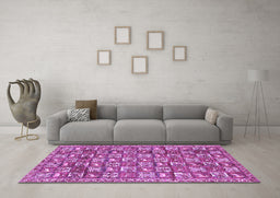 Machine Washable Persian Purple Traditional Area Rugs in a Living Room, wshtr2970pur