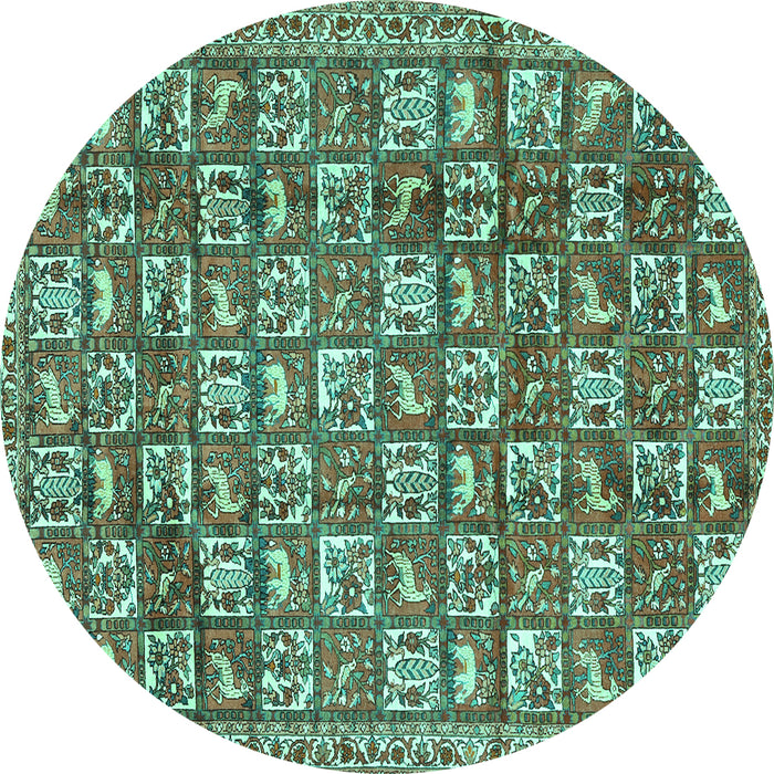 Round Persian Turquoise Traditional Rug, tr2970turq