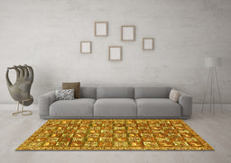 Machine Washable Persian Yellow Traditional Rug in a Living Room, wshtr2970yw