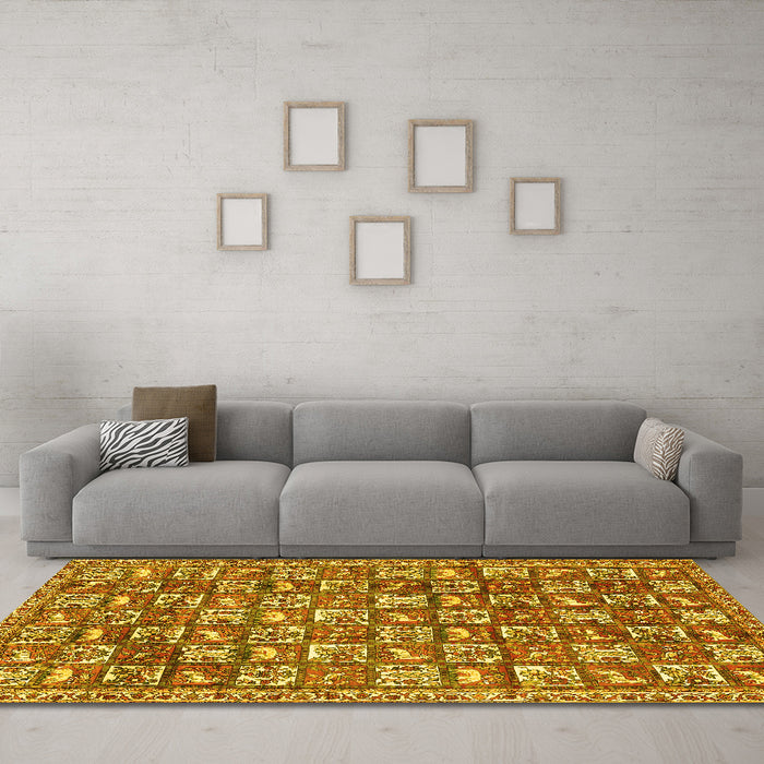 Machine Washable Persian Yellow Traditional Rug in a Living Room, wshtr2970yw