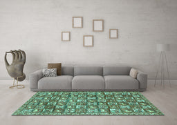 Machine Washable Persian Turquoise Traditional Area Rugs in a Living Room,, wshtr2970turq