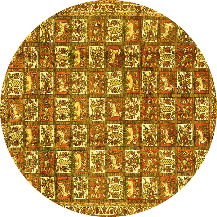 Round Machine Washable Persian Yellow Traditional Rug, wshtr2970yw
