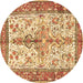Round Persian Brown Traditional Rug, tr2971brn
