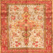 Round Machine Washable Persian Orange Traditional Area Rugs, wshtr2971org