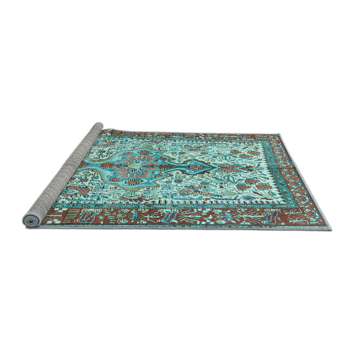 Sideview of Machine Washable Persian Light Blue Traditional Rug, wshtr2971lblu