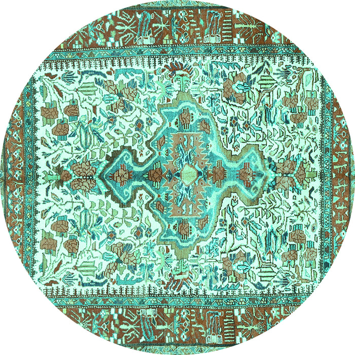 Round Machine Washable Persian Turquoise Traditional Area Rugs, wshtr2971turq