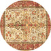 Round Machine Washable Persian Brown Traditional Rug, wshtr2971brn