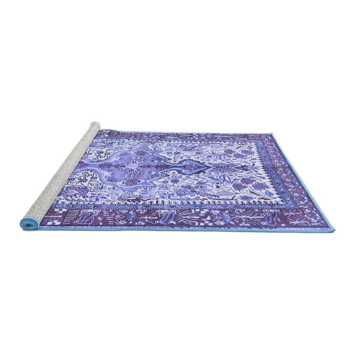 Sideview of Machine Washable Persian Blue Traditional Rug, wshtr2971blu