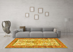 Machine Washable Persian Yellow Traditional Rug in a Living Room, wshtr2971yw