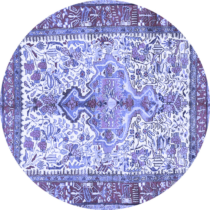 Round Machine Washable Persian Blue Traditional Rug, wshtr2971blu