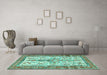 Machine Washable Persian Turquoise Traditional Area Rugs in a Living Room,, wshtr2971turq