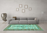 Machine Washable Persian Turquoise Traditional Rug, wshtr2971turq