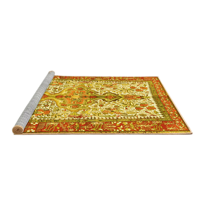 Sideview of Machine Washable Persian Yellow Traditional Rug, wshtr2971yw