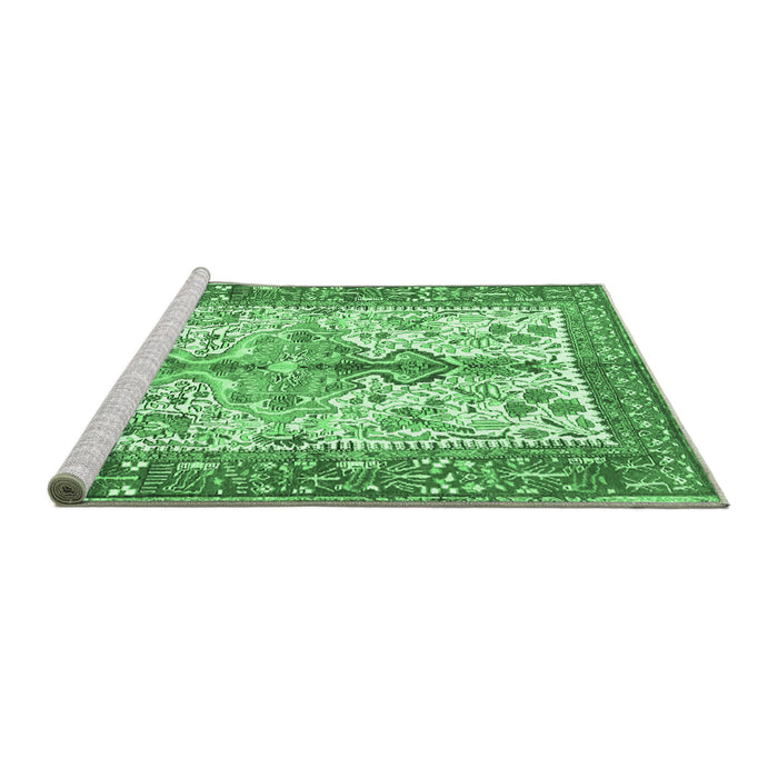 Sideview of Machine Washable Persian Emerald Green Traditional Area Rugs, wshtr2971emgrn