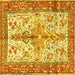 Square Machine Washable Persian Yellow Traditional Rug, wshtr2971yw