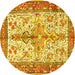 Round Machine Washable Persian Yellow Traditional Rug, wshtr2971yw