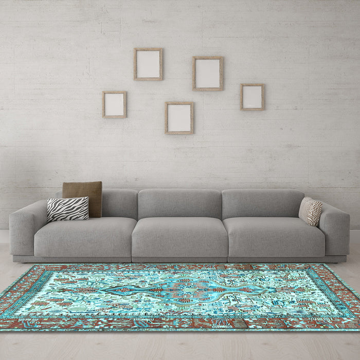 Machine Washable Persian Light Blue Traditional Rug in a Living Room, wshtr2971lblu