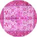 Round Machine Washable Persian Pink Traditional Rug, wshtr2971pnk