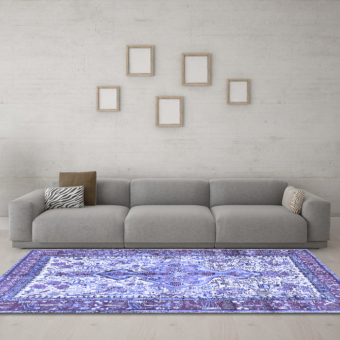 Machine Washable Persian Blue Traditional Rug in a Living Room, wshtr2971blu