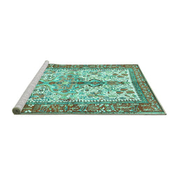 Sideview of Machine Washable Persian Turquoise Traditional Area Rugs, wshtr2971turq