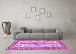 Machine Washable Persian Purple Traditional Area Rugs in a Living Room, wshtr2971pur