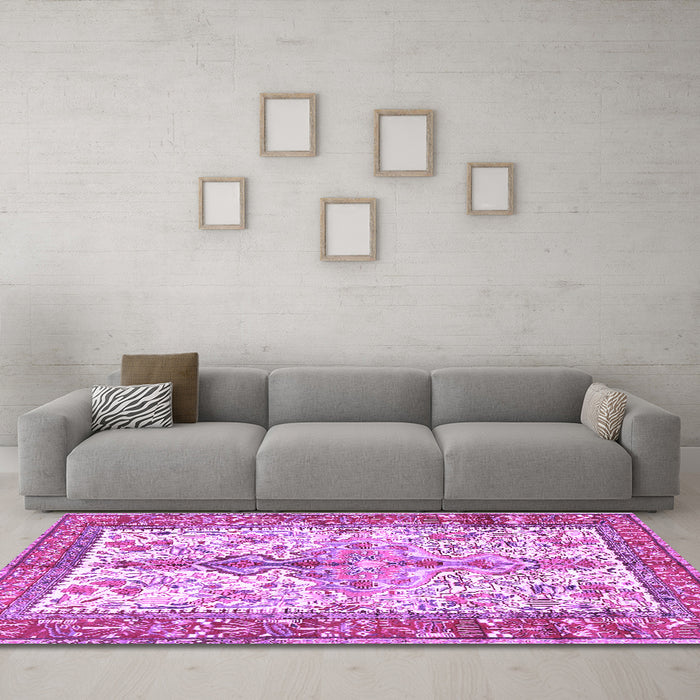 Machine Washable Persian Purple Traditional Area Rugs in a Living Room, wshtr2971pur