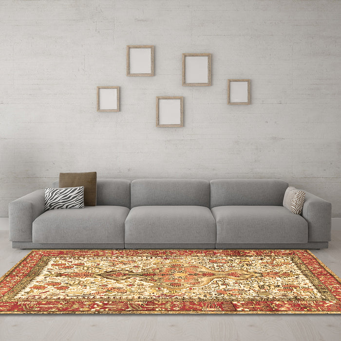 Machine Washable Persian Brown Traditional Rug in a Living Room,, wshtr2971brn