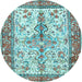 Round Machine Washable Persian Light Blue Traditional Rug, wshtr2971lblu