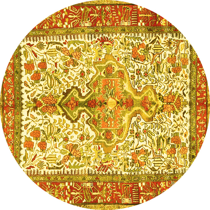 Round Persian Yellow Traditional Rug, tr2971yw