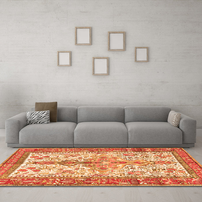 Machine Washable Persian Orange Traditional Area Rugs in a Living Room, wshtr2971org