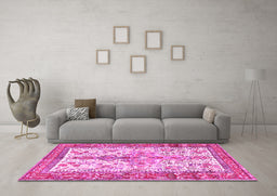 Machine Washable Persian Pink Traditional Rug in a Living Room, wshtr2971pnk