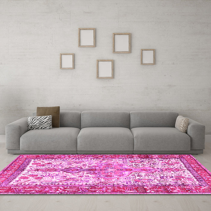 Machine Washable Persian Pink Traditional Rug in a Living Room, wshtr2971pnk