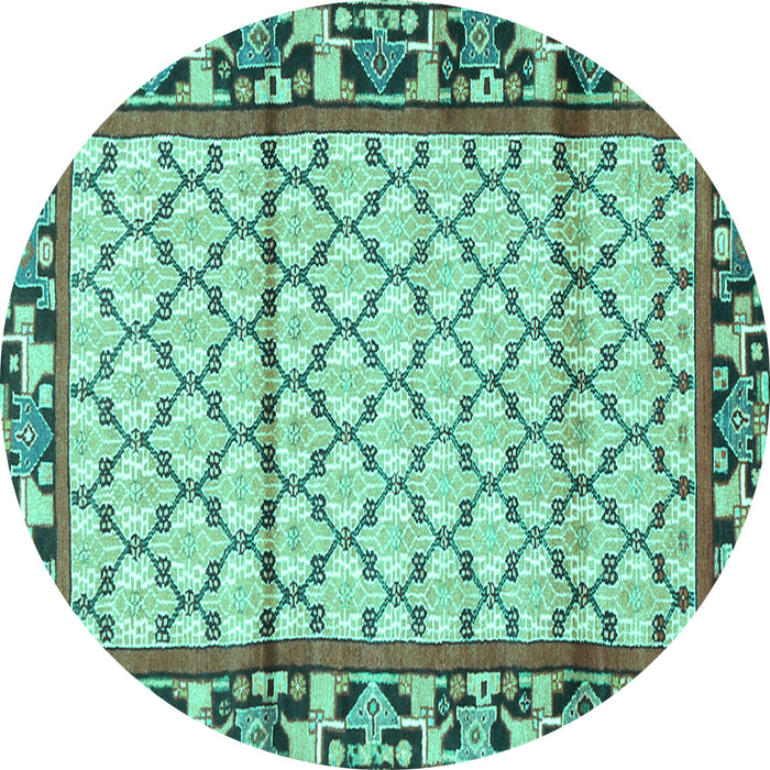 Round Machine Washable Persian Turquoise Traditional Area Rugs, wshtr2972turq