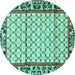 Round Machine Washable Persian Turquoise Traditional Area Rugs, wshtr2972turq