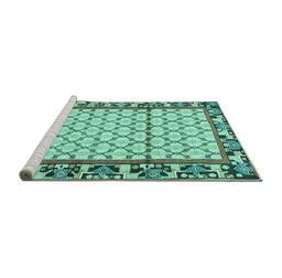Sideview of Machine Washable Persian Turquoise Traditional Area Rugs, wshtr2972turq